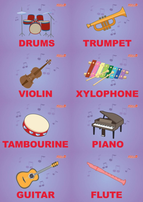 Play me Kiddo Instrumenty muzyczne, maty edukacyjne, angielski, gra językowa, gra ruchowa, pomoce dydaktyczne